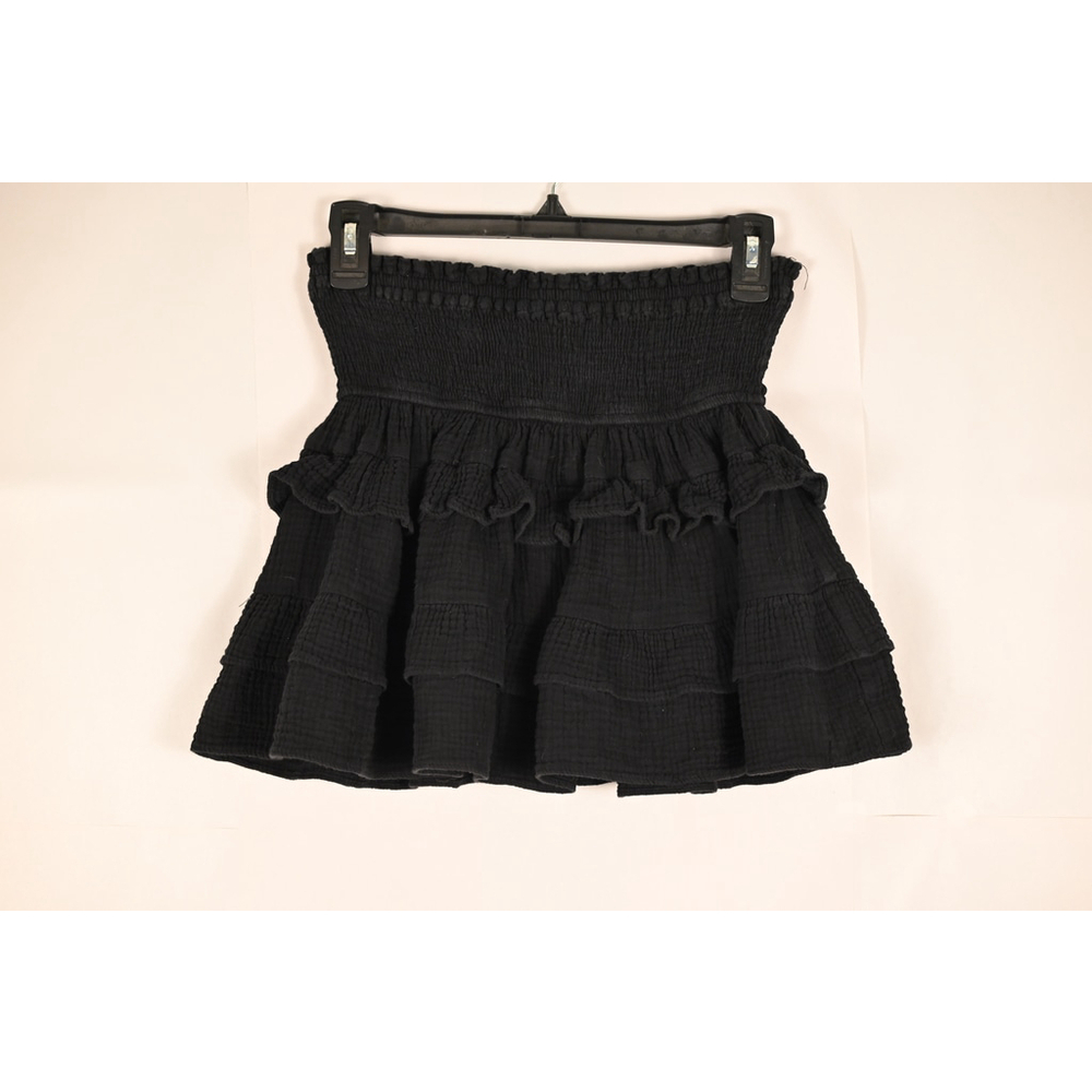 Women's Olivaceous Black Tiered Mini Skirt S